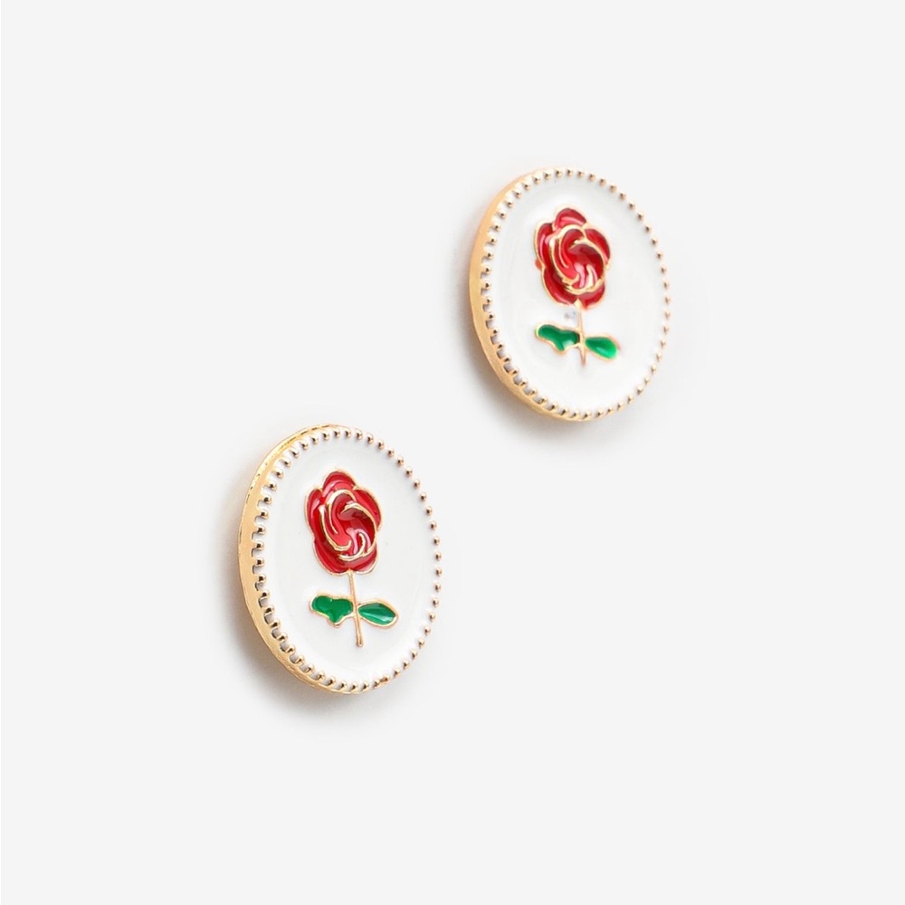 Rose Flower Button Earrings - Picture 2 of 2